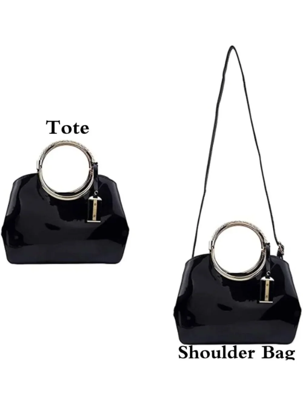 Elegant Patent Leather Tote & Satchel Handbag - Versatile Crossbody & Clutch